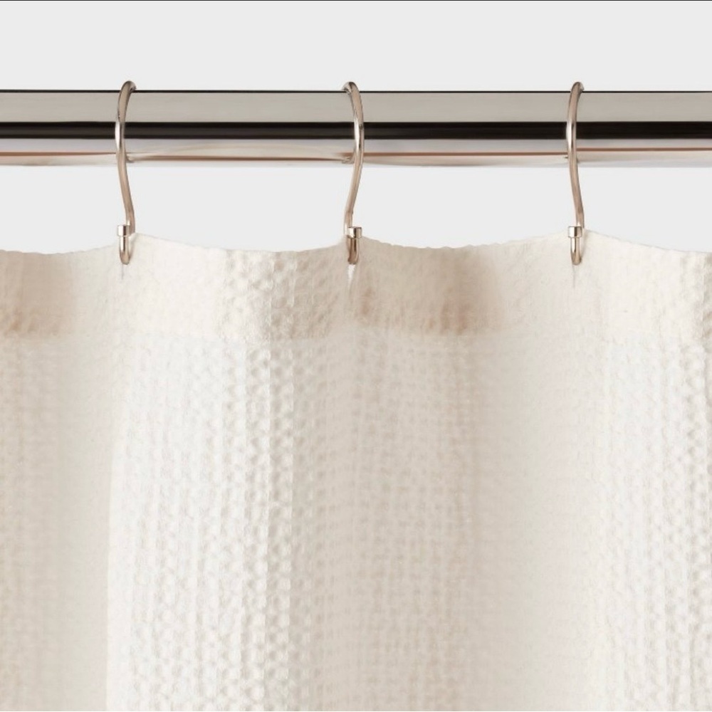 Oversized Relaxed Waffle Weave Shower Curtain Ivory- Threshold - Picture 2 of 10